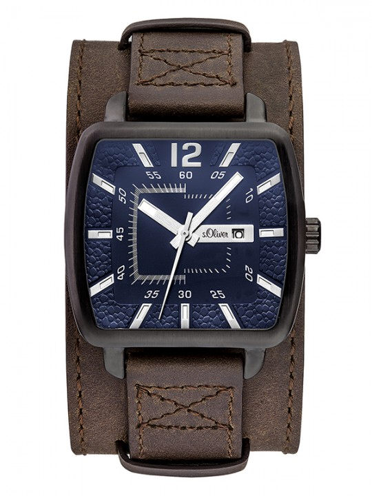 S. Oliver Herrenuhren Stahl Leder Quartz 30 Meter Ref.-Nr.: SO-3048-LQ 