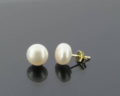 Kopf.-und Ohrschmuck Ref.-Nr.: 6911350 585/- Gold 2 S&uuml;&szlig;wasser Zuchtperle 10,0 bis10,5 mm Wei&szlig; Oval 