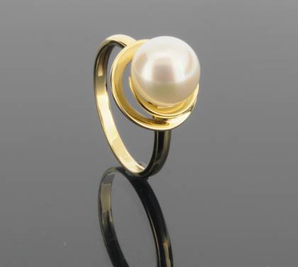 Wilhelm M&uuml;ller Ring Ref.-Nr.: 6679390 585/- Gold, gelb 1 S&uuml;&szlig;wasser Zuchtperle 9,0 bis 9,5 Wei&szlig; Rund Ringgr&ouml;&szlig;e 55