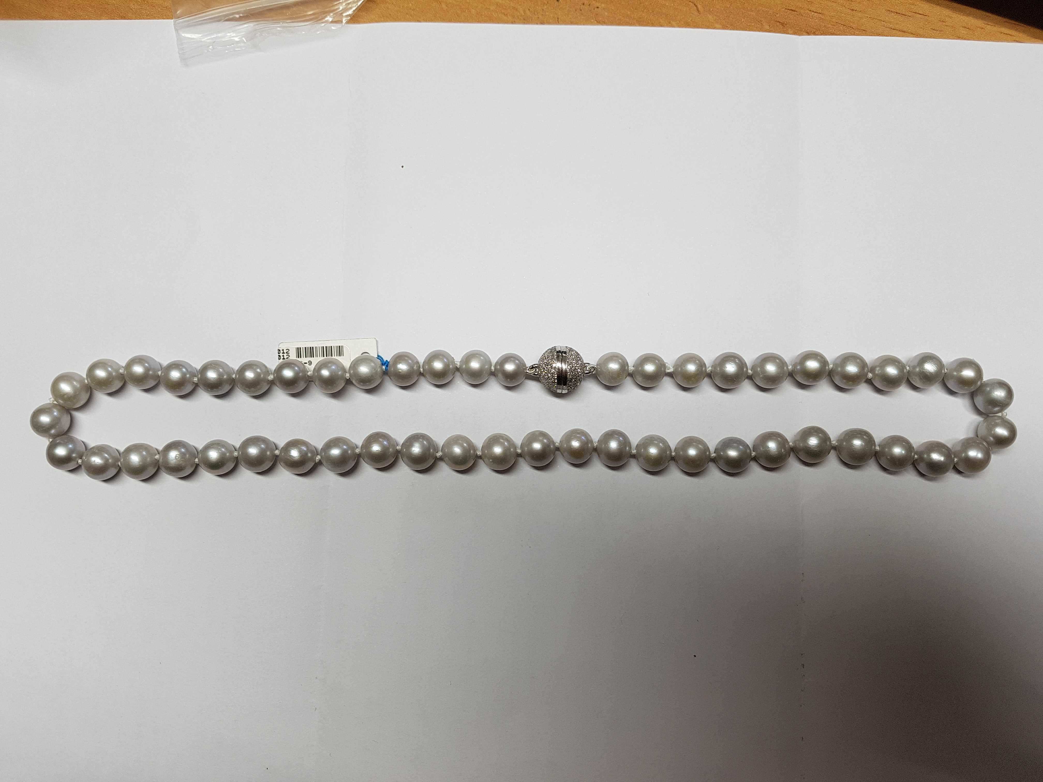 Halsschmuck Ref.-Nr.: 08-0246-0001 925/- Perlen 50 S&uuml;&szlig;wasser Zuchtperle 8,5 bis 9,0 mm Grau Oval mit Magnet