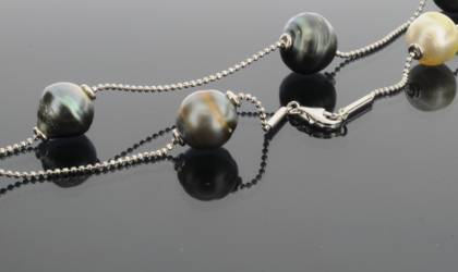 Halsschmuck Ref.-Nr.: 7654330 925/- Silber 8 Tahitiperle 11 bis 12mm Grau Barock 3 S&uuml;&szlig;wasser Zuchtperle 11 bis 12mm Wei&szlig; Barock 