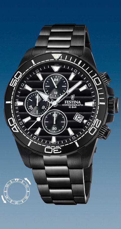 Festina Herrenuhren Ziffernblatt: Schwarz Index  EST/- Stahl, schwarz Metall Quartz 100 Meter Ref.-Nr.: F20365/3 Ind.-Nr: F20365
