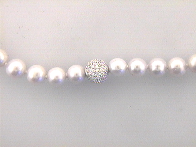Max Fr&ouml;hlich Halsschmuck Ref.-Nr.: 488/176700/45 925/- Silber, Rhodiniert Zirkonia  Wei&szlig;  66 S&uuml;&szlig;wasser Zuchtperle 6,0-6,5 mm Wei&szlig; Oval L&auml;nge 45cm