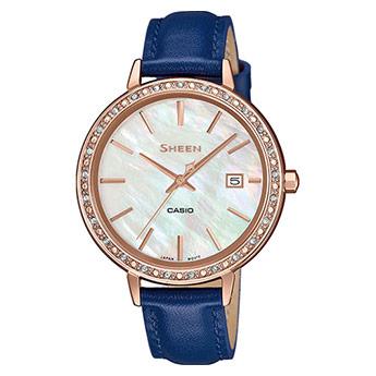 Casio Damenuhren Ziffernblatt: Hell Index  Leder Quartz 50 Meter Ref.-Nr.: SHE-4052PGL-7AUE Ind.-Nr: SHE-4052L