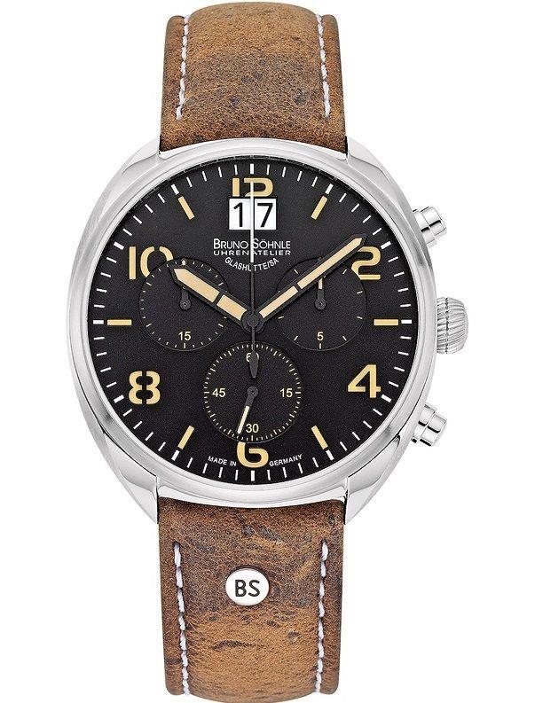 Bruno S&ouml;hnle Herrenuhren Ziffernblatt: Schwarz Index  Leder Quartz 50 Meter Ref.-Nr.: 17-13208-761 Ind.-Nr: 208