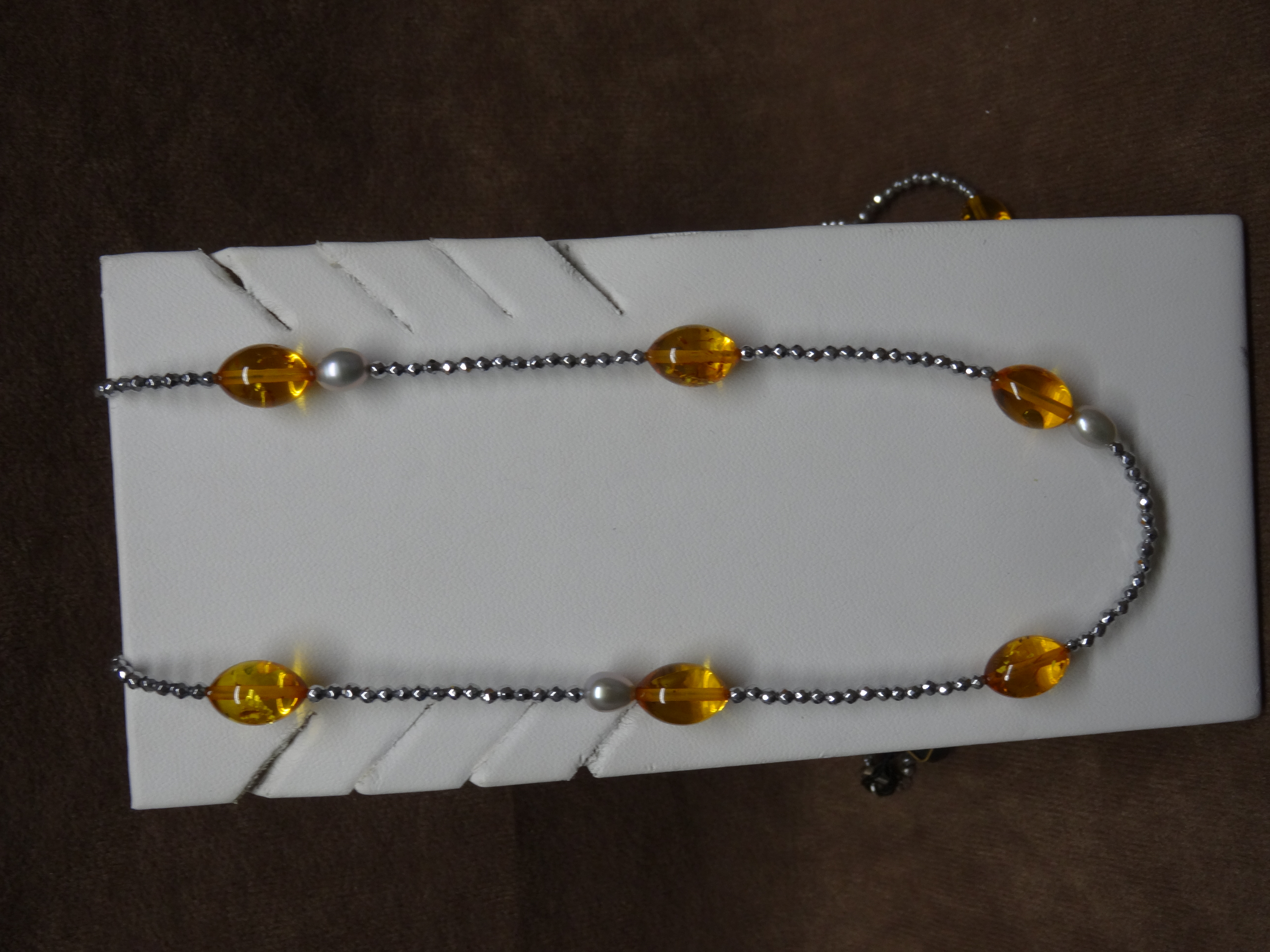 Herrling Bernsteinschmuck Halsschmuck Ref.-Nr.: B-23024 925/- Silber, gold 55 Bernstein braun  L&auml;nge 90cm