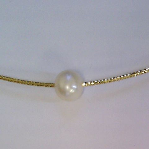 Engelkemper Halsschmuck Ref.-Nr.: 5-209400-001 925/- Silber, gelb 1 S&uuml;&szlig;wasser Zuchtperle 8,0 bis 8,5 mm Wei&szlig; Oval L&auml;nge 45+3cm