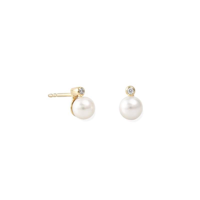 Breuning Ohrschmuck Ref.-Nr.: 01/02278-0 585/- Gold, gelb 2 Diamant Wesselton kleine Einschl&uuml;sse Brillantschliff 0,04ct.  2 Akoya Zuchtperle 6,0-6,5 mm Wei&szlig; Rund