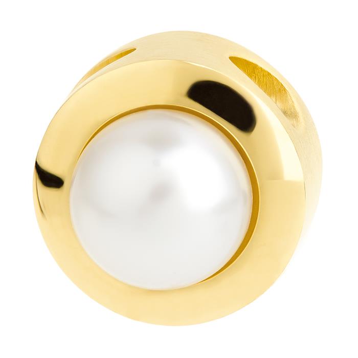 Ernstes Design Anh&auml;nger Ref.-Nr.: AN837 EST/- Edelstahl, gelb 1 S&uuml;&szlig;wasser Zuchtperle 6,0-6,5 mm Wei&szlig; Oval
