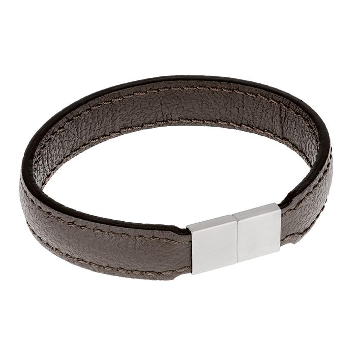 Ernstes Design Armband Ref.-Nr.: A553.21 Edelstahl, Silber LEDER, schwarz L&auml;nge 21cm