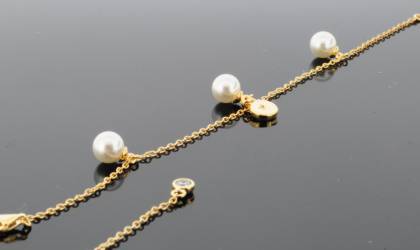 Wilhelm M&uuml;ller Armschmuck Ref.-Nr.: 752885019 925/GP/- Silber, gelb 3 S&uuml;&szlig;wasser Zuchtperle 6,0-6,5 mm Wei&szlig; Rund L&auml;nge 20cm Individual-Nr. Z755