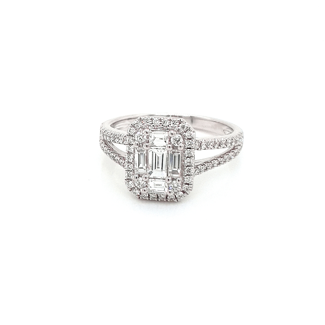 Ring Ref.-Nr.: RS121/STR6514 750/- Gold, wei&szlig; 70 Diamant Top Wesselton sehr kleine Einschl&uuml;sse Brillantschliff 0,44ct.  5 Diamant Top Wesselton sehr kleine Einschl&uuml;sse Baguette 0,46ct.  Ringgr&ouml;&szlig;e 56
