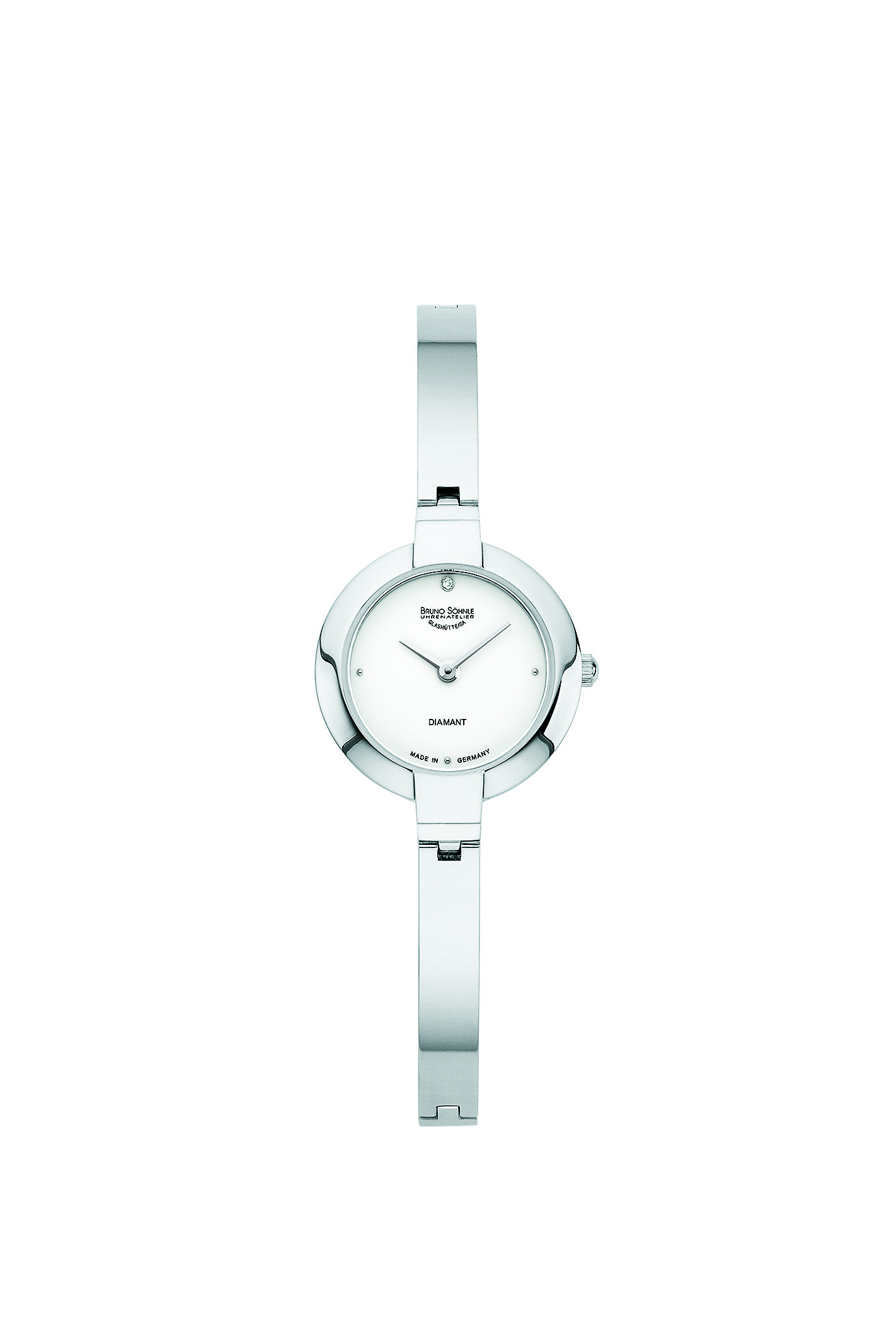 Bruno S&ouml;hnle Glash&uuml;tte Damenuhren Ziffernblatt: Weiss Index  1 Diamant Wei&szlig; kleine Einschl&uuml;sse Brillantschliff 0,005ct.  Metall Quartz 30 Meter Ref.-Nr.: 17-13220-952 Ind.-Nr: 543 220/