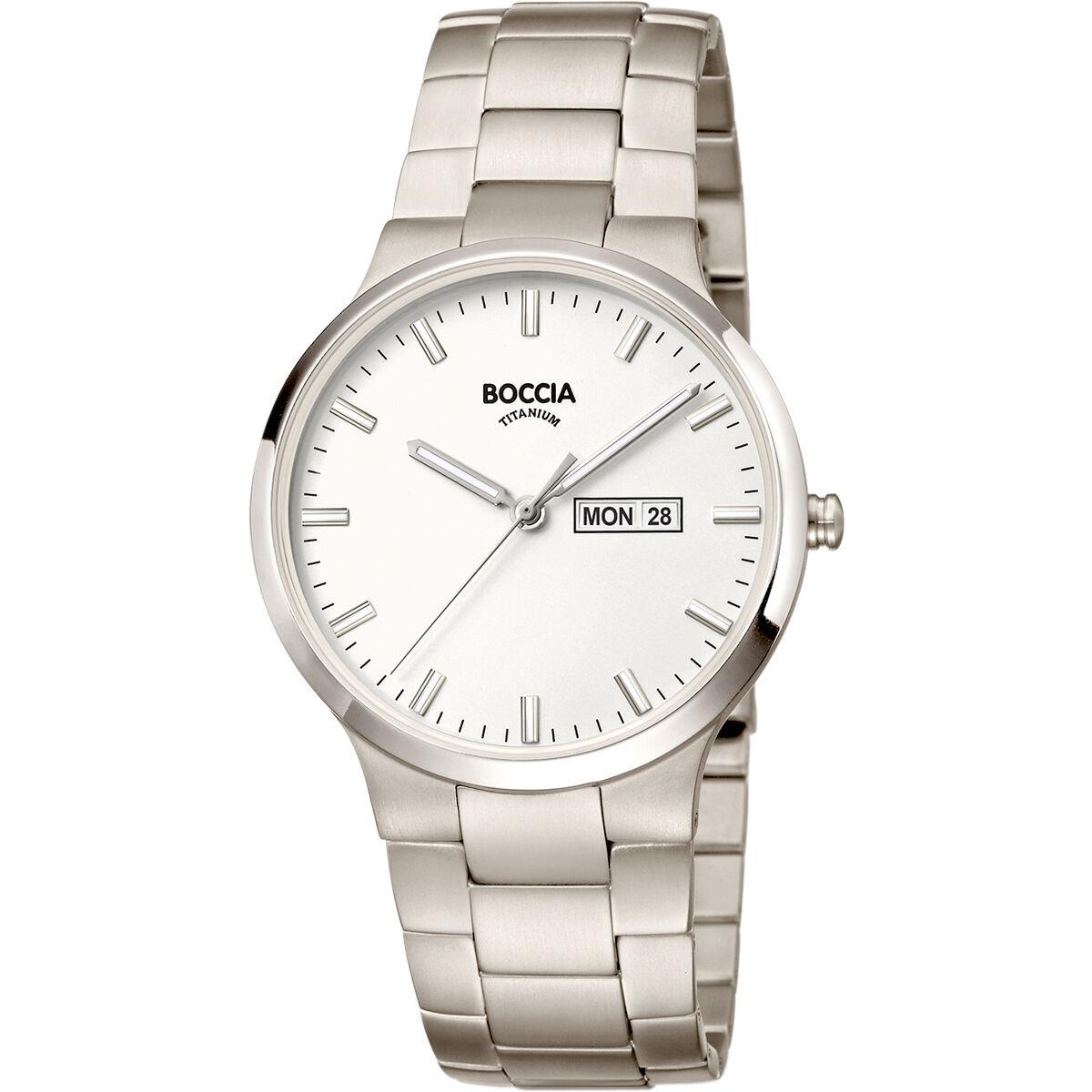 Boccia Herrenuhren Ziffernblatt: Weiss Index  Gliederband Quartz 50 Meter Ref.-Nr.: 3649-01