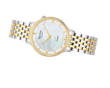 Bruno S&ouml;hnle Glash&uuml;tte Damenuhren Ziffernblatt: Hell Index  Edelstahl, bicolor 76 Brillant Rund facettiert 0,005ct.  Gliederband 1062 Ronda 30 Meter Ref.-Nr.: 17-23213-294