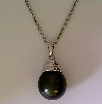 Halsschmuck Ref.-Nr.: 5-211777-001 925/rh/- Silber, Rhodiniert 1 Tahitiperle 11 bis 12mm Grau Oval L&auml;nge 90cm
