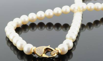 Halsschmuck Ref.-Nr.: 480138441 925/GP/- Silber, gelb 74 Zirkonia  Wei&szlig;  51 S&uuml;&szlig;wasser Zuchtperle 8,0 bis 8,5 mm Wei&szlig; Rund L&auml;nge 44cm
