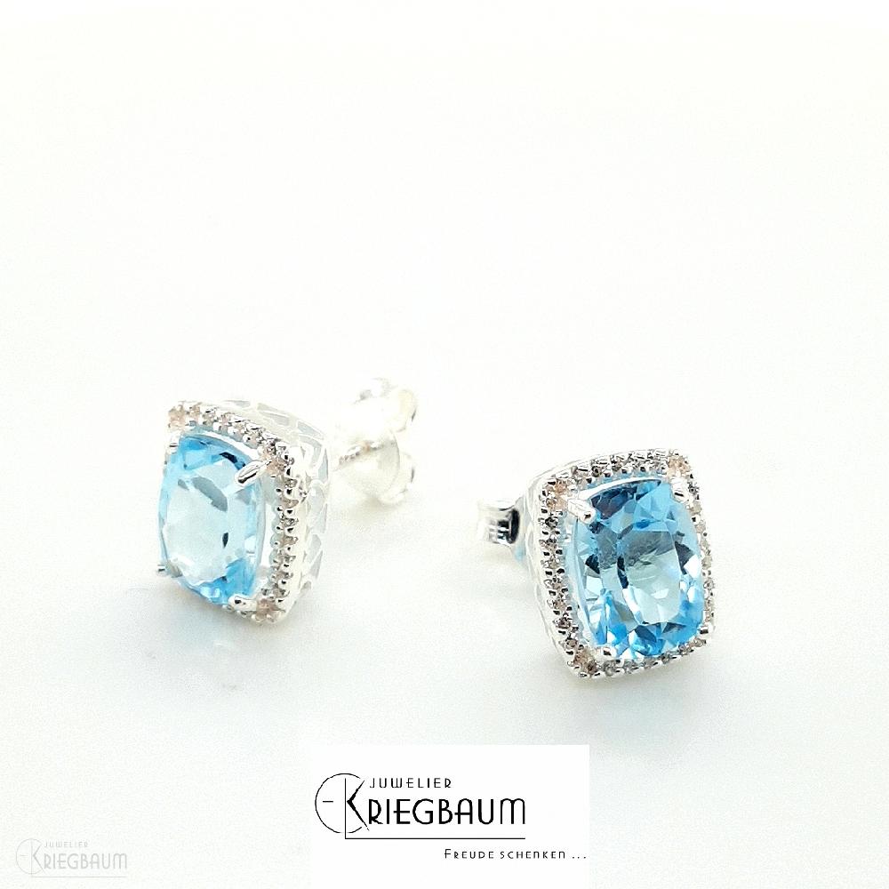 Ohrschmuck Ref.-Nr.: 1342-3941 925/- Silber, Silber Zirkonia  Wei&szlig;  2 Blautopas beh. blau Baguette 