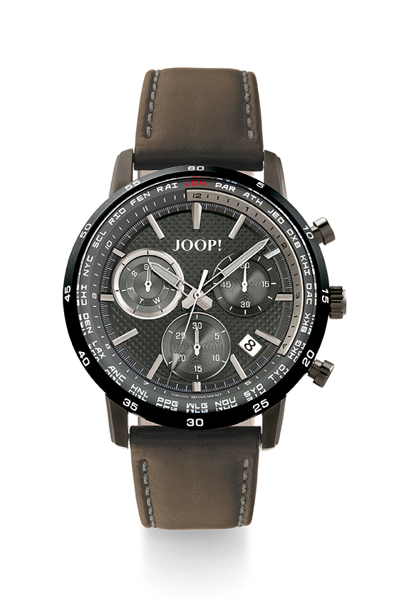 Joop Uhren Herrenuhren Ziffernblatt: Grau/ Anthrazit Index  Leder Quartz 100 Meter Ref.-Nr.: 2026604