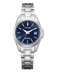 Citizen Solar Armbanduhren Damenuhren Ziffernblatt: Blau Index  Edelstahl Gliederband Funksolar 100 Meter Ref.-Nr.: EC1180-81L   