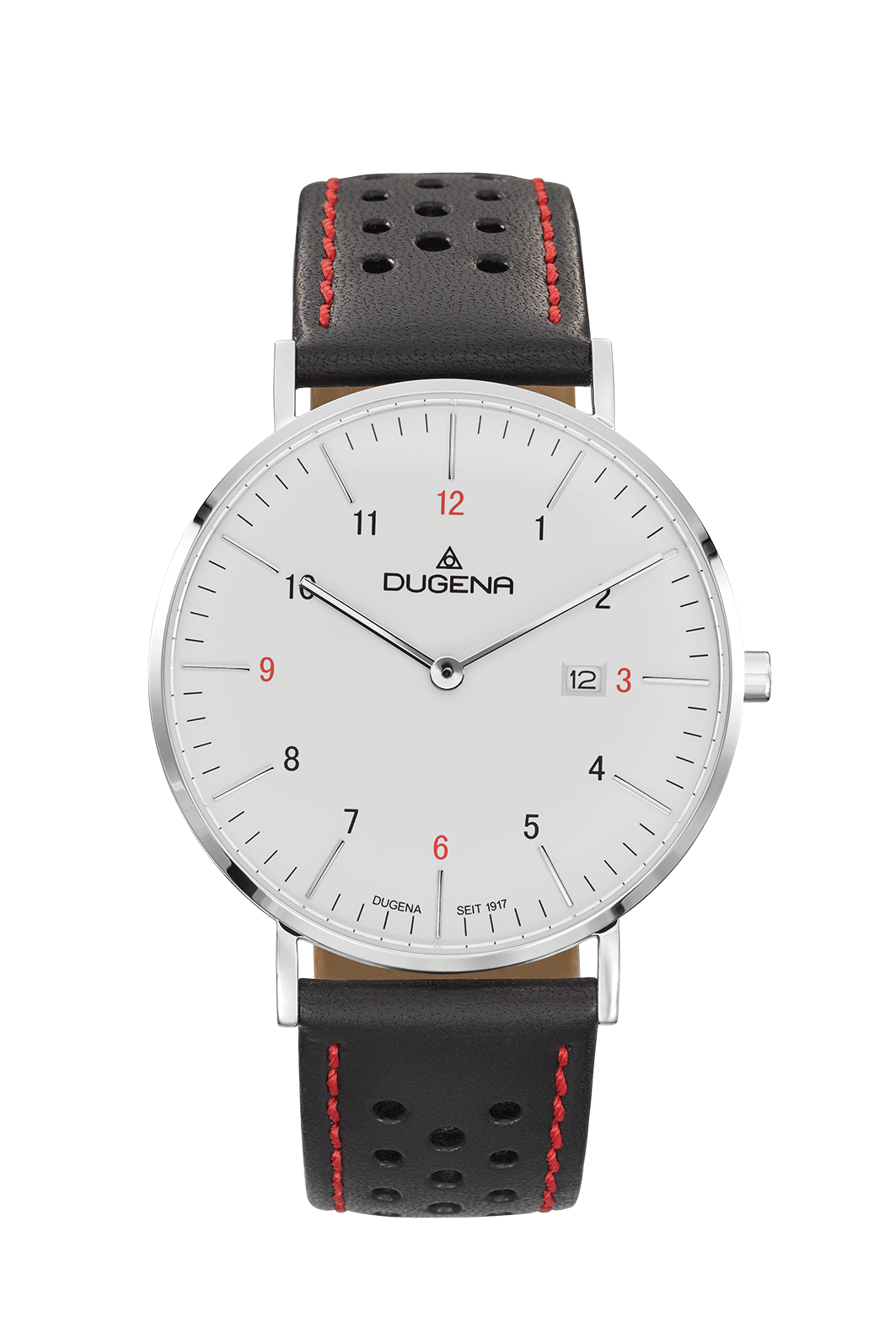 Dugena Herrenuhren Ziffernblatt: Weiss Index  Leder Quartz 30 Meter Ref.-Nr.: 4460897