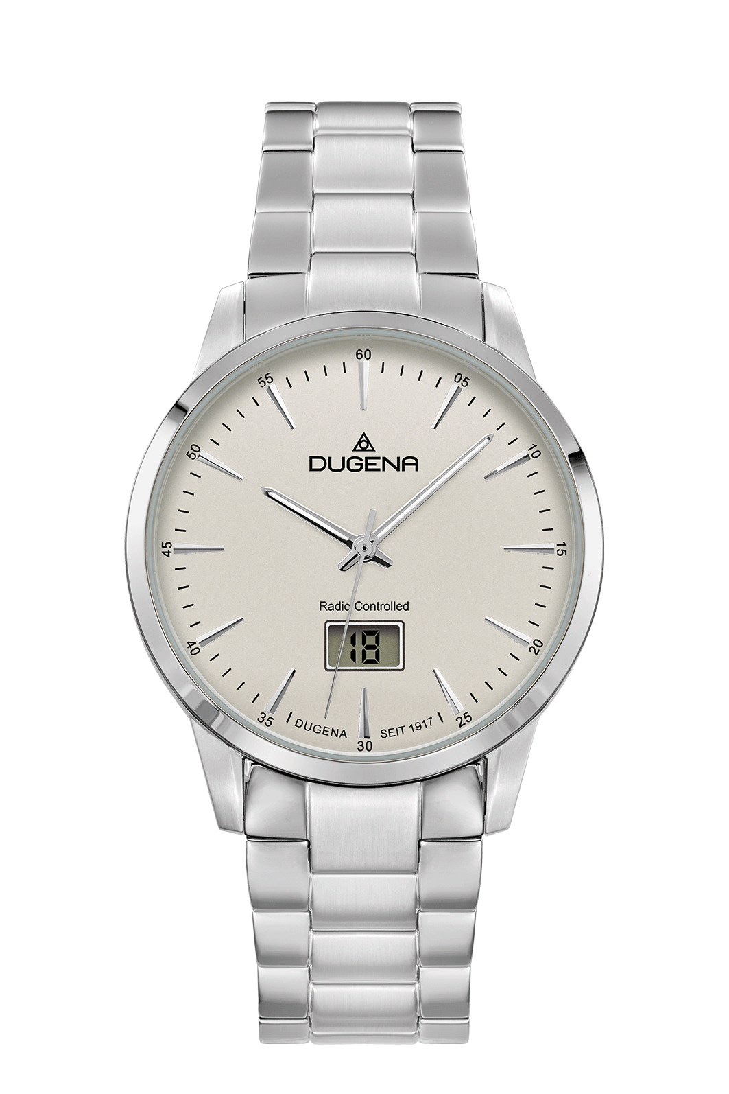Dugena Herrenuhren Ziffernblatt: Weiss Index  Edelstahl Gliederband Funk 50 Meter Ref.-Nr.: 4460856
