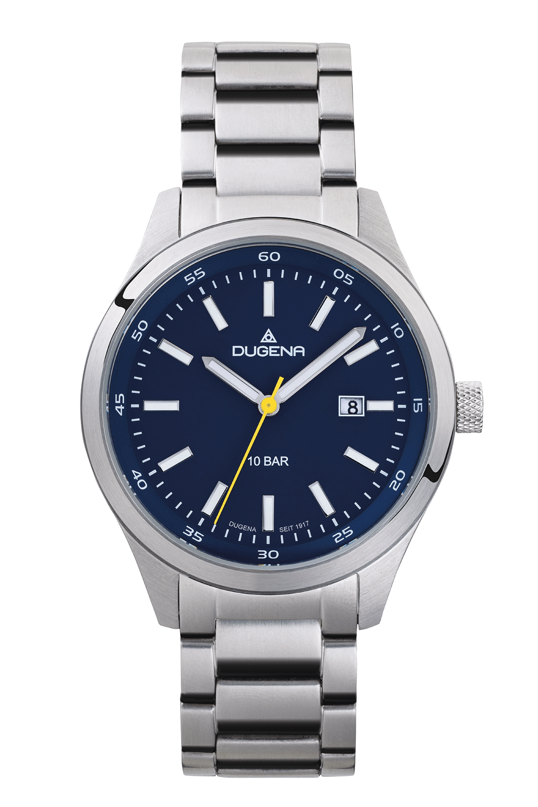 Dugena Herrenuhren Ziffernblatt: Blau Index  Edelstahl Gliederband Quartz 100 Meter Ref.-Nr.: 4461030