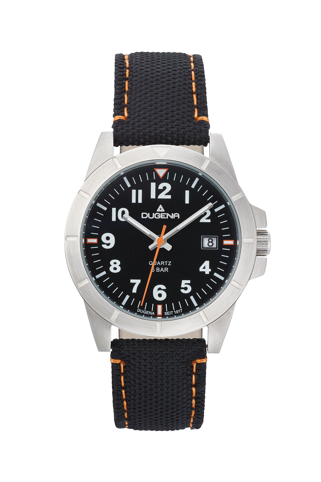 Dugena Herrenuhren Ziffernblatt: Schwarz Index  Edelstahl  Nylon Armband Quartz 50 Meter Ref.-Nr.: 4461062