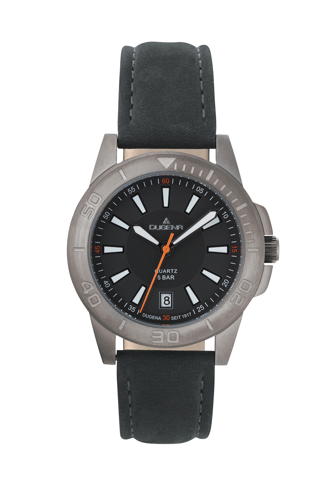 Dugena Herrenuhren Ziffernblatt: Schwarz Index  Edelstahl Leder Quartz 50 Meter Ref.-Nr.: 4461060