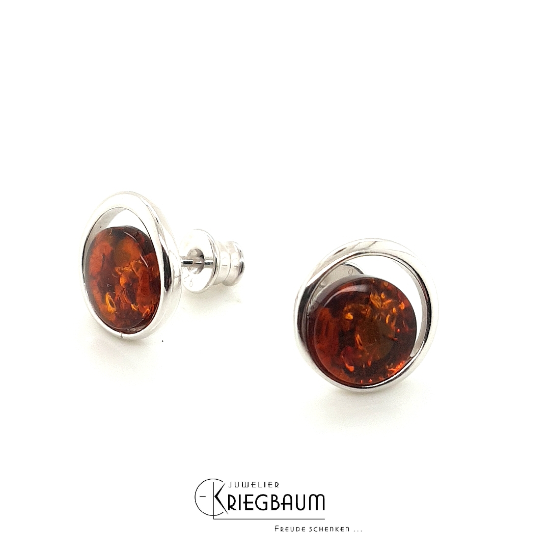 Ohrschmuck Ref.-Nr.: B-36198 925/- Silber, Rhodiniert 2 Bernstein braun 