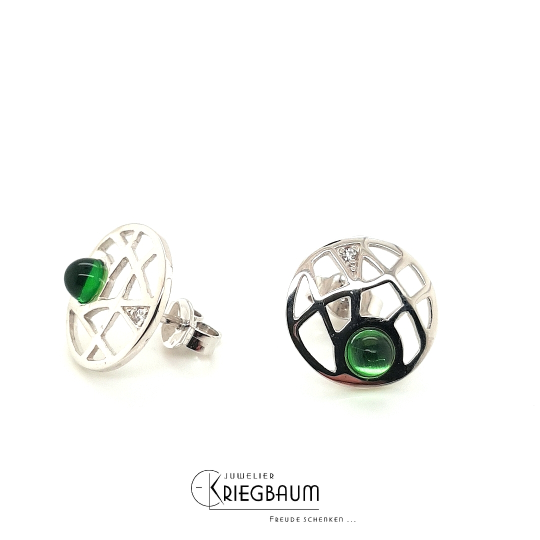 Ohrschmuck Ref.-Nr.: K-36006 925/rh/- Silber, Rhodiniert 2 Bernstein Gr&uuml;n 