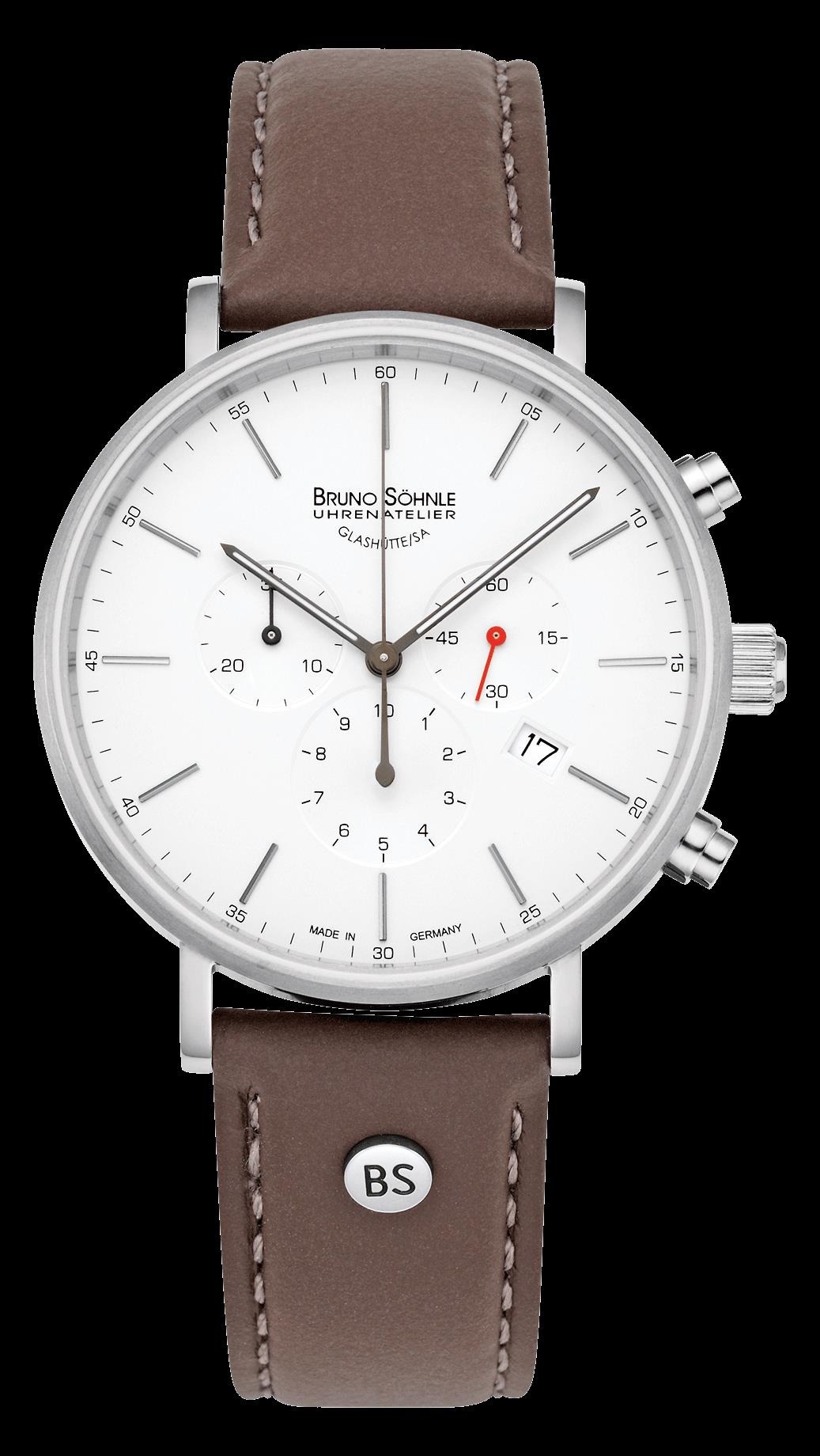 Bruno S&ouml;hnle Glash&uuml;tte Herrenuhren Ziffernblatt: Hell Index  Leder Quartz 50 Meter Ref.-Nr.: 17-13186-241