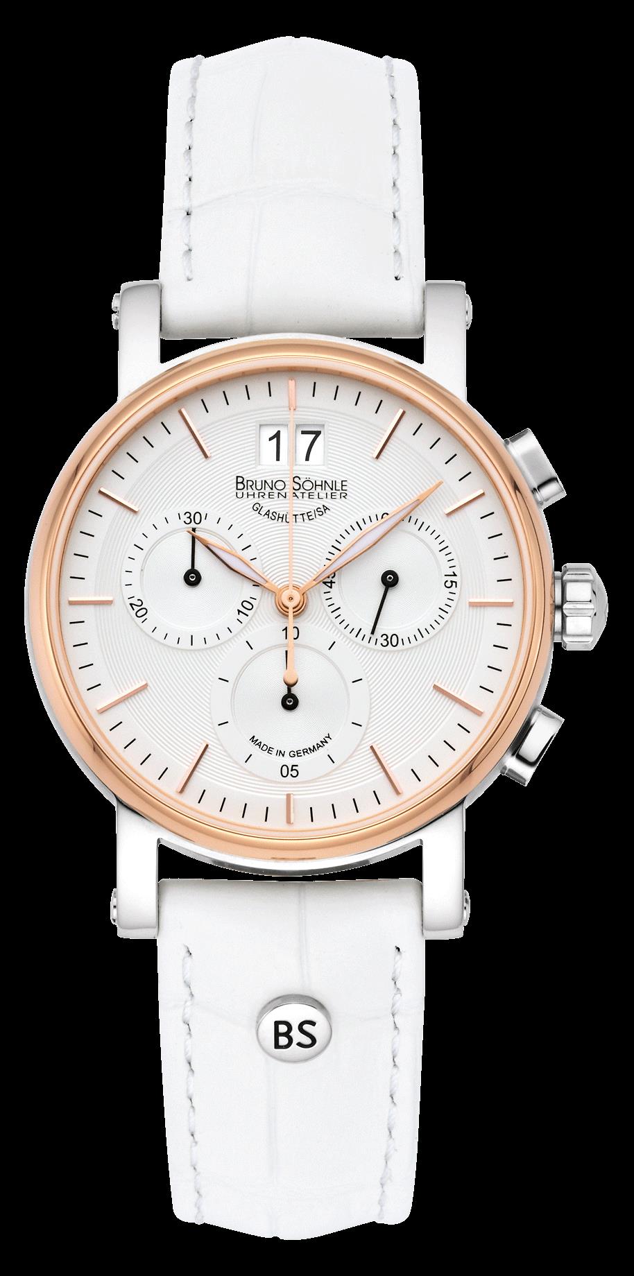 Bruno S&ouml;hnle Glash&uuml;tte Damenuhren Ziffernblatt: Weiss Index  Leder Quartz 100 Meter Ref.-Nr.: 17-63115-247 Ind.-Nr: 8602