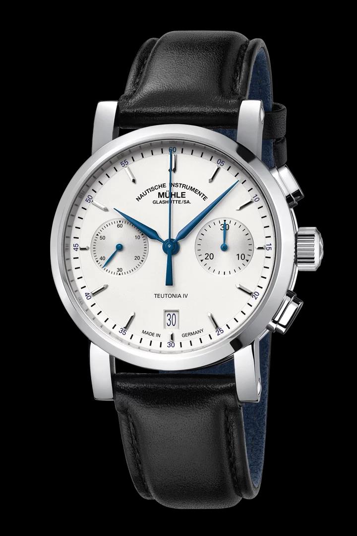 M&uuml;hle Glash&uuml;tte Herrenuhren Ziffernblatt: Weiss Index  Edelstahl Leder Automatik 100 Meter Ref.-Nr.: M1-44-35-200LB Ind.-Nr: M1-44-35