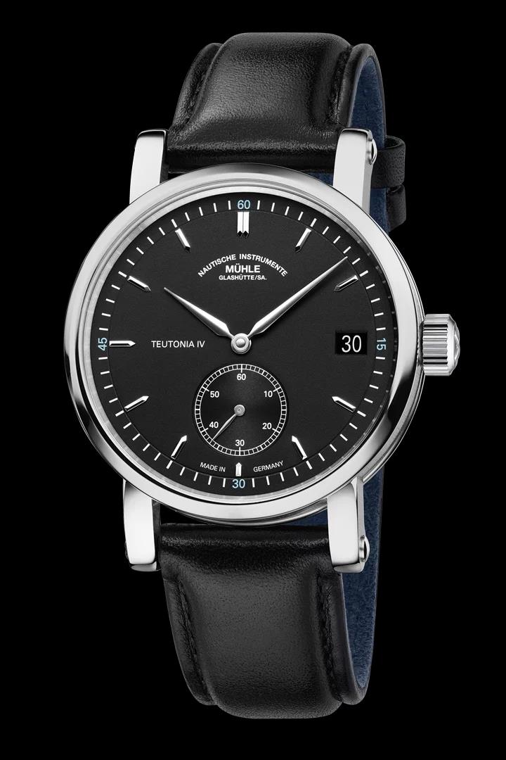 M&uuml;hle Glash&uuml;tte Herrenuhren Ziffernblatt: Schwarz Index  Edelstahl Leder Automatik 100 Meter Ref.-Nr.: M1-44-43-200LB 