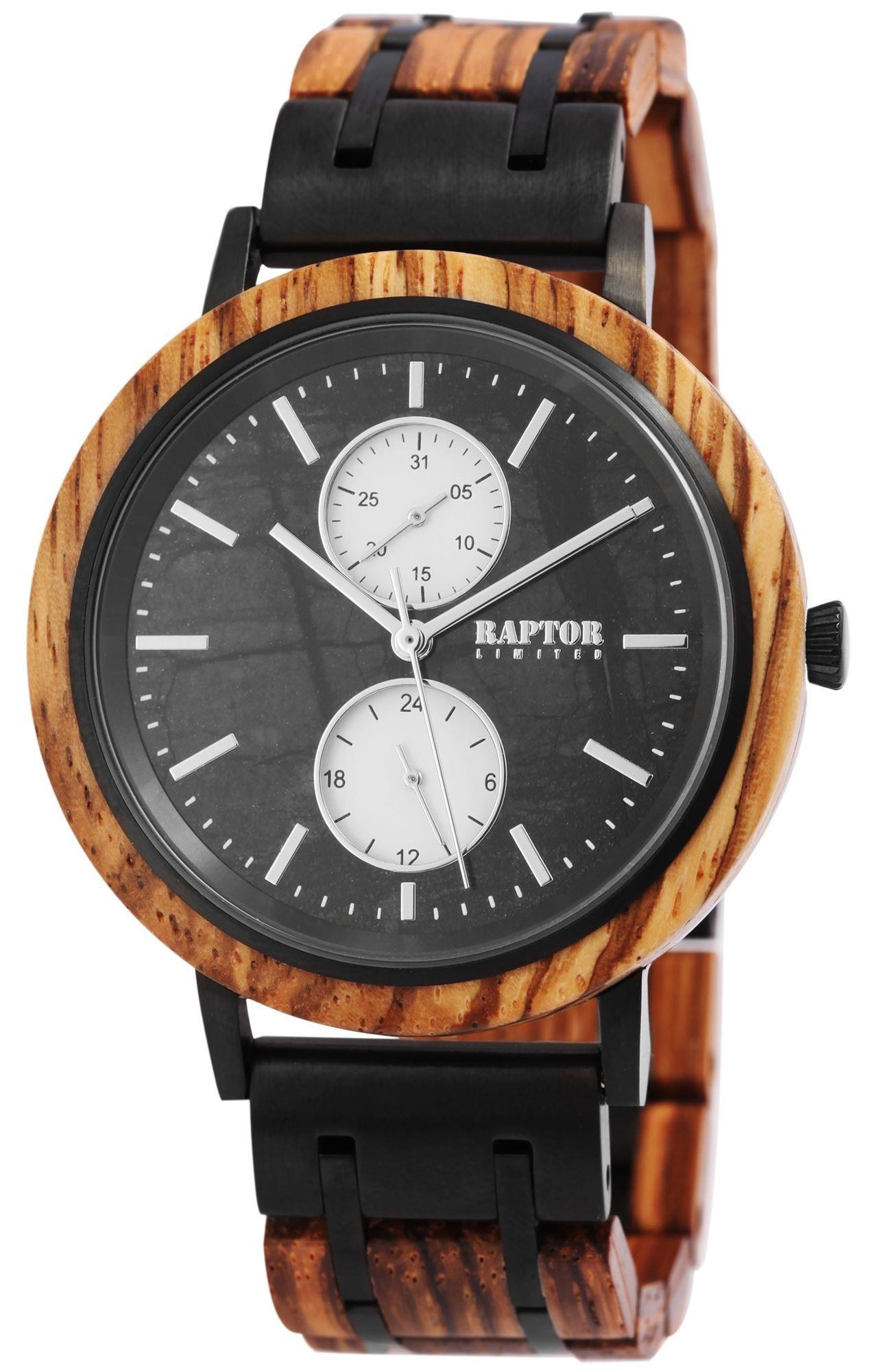 Raptor Herrenuhren Ziffernblatt: Schwarz Index  HOLZ, braun Holzarmband Quartz Nicht Wasserdicht Ref.-Nr.: RA20278-002