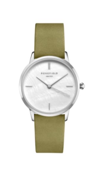 ROSEFIELD Damenuhren Ziffernblatt: Perlmutt Index  Messing, Silber Leder Quartz 30 Meter Ref.-Nr.: RMOLS-R05