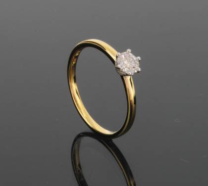 Wilhelm M&uuml;ller Ringe Ref.-Nr.: 129503055 750/- Gold, gelb 1 Diamant Top Wesselton kleine Einschl&uuml;sse Brillantschliff 0,33ct.  Ringgr&ouml;&szlig;e 55