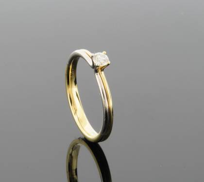 Wilhelm M&uuml;ller Ringe Ref.-Nr.: 129541056 585/- Gold, bicolor 1 Diamant Wei&szlig; kleine Einschl&uuml;sse Brillantschliff 0,15ct.  Ringgr&ouml;&szlig;e 56