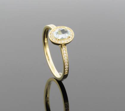 Wilhelm M&uuml;ller Ringe Ref.-Nr.: 165555056 585/- Gold 36 Diamant Wesselton kleine Einschl&uuml;sse Brillantschliff 0,14ct.  1 Aquamarin blau Oval facettiert 0,40ct.  Ringgr&ouml;&szlig;e 56