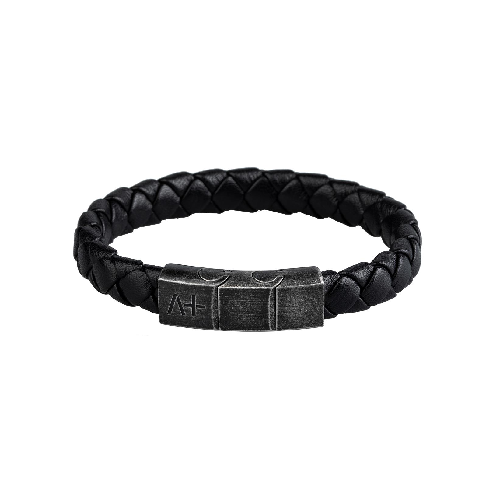 Across Armband Ref.-Nr.: AL06MAGBK Edelstahl LEDER, schwarz L&auml;nge 21
