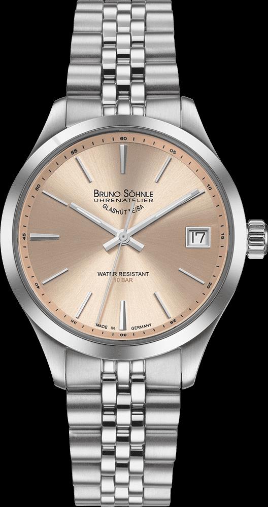 Bruno S&ouml;hnle Glash&uuml;tte Damenuhren Ziffernblatt: Ros&eacute; Index  Edelstahl Gliederband Quartz 100 Meter Ref.-Nr.: 17-13226-542