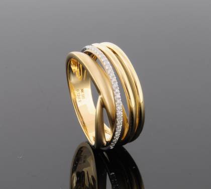 Wilhelm M&uuml;ller Ringe Ref.-Nr.: 145411054 585/- Gold, gelb 26 Diamant Wesselton kleine Einschl&uuml;sse Brillantschliff 0,12ct.  Ringgr&ouml;&szlig;e 54