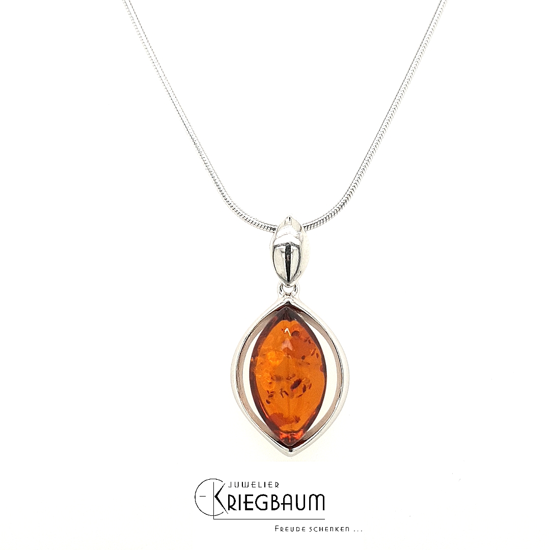 Herrling Bernsteinschmuck Halsschmuck Ref.-Nr.: B-25846 925/rh/- Silber 1 Bernstein braun  L&auml;nge 45 cm
