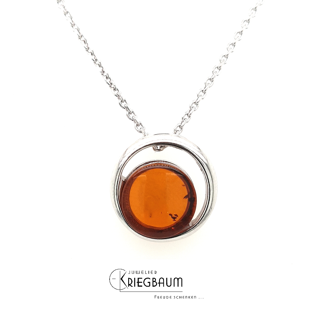 Herrling Bernsteinschmuck Halsschmuck Ref.-Nr.: B-26052 925/rh/- Silber 1 Bernstein braun  L&auml;nge 45 cm