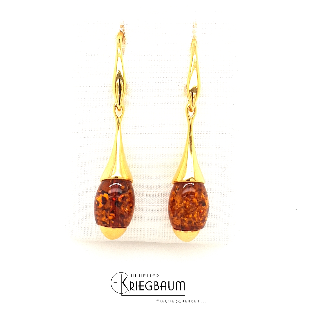 Herrling Bernsteinschmuck Ohrschmuck Ref.-Nr.: B-31877 925/GP/- Silber, gelb 2 Bernstein braun Tropfen 