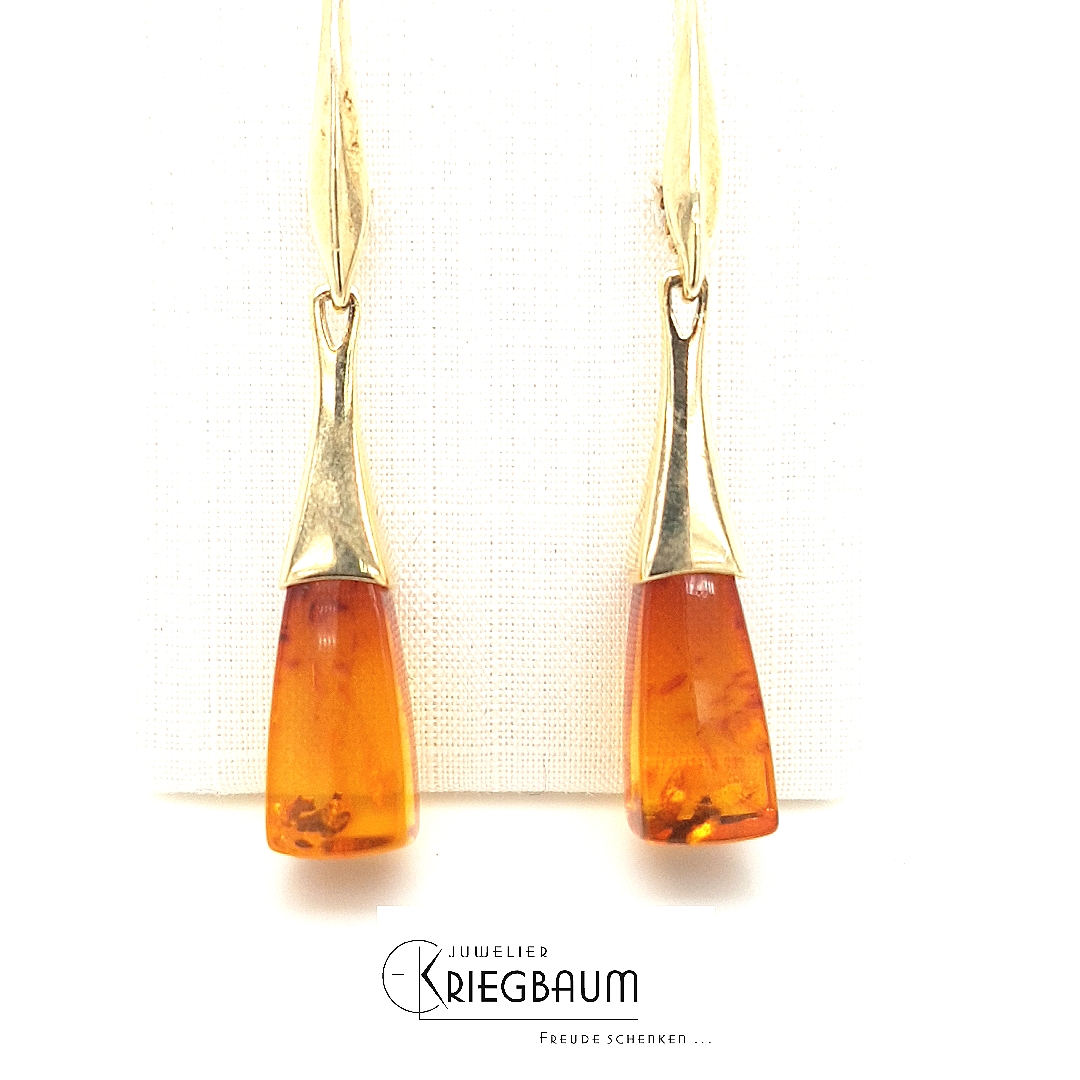 Herrling Bernsteinschmuck Ohrschmuck Ref.-Nr.: F-31852 925/GP/- Silber, gelb 2 Bernstein braun Tropfen 