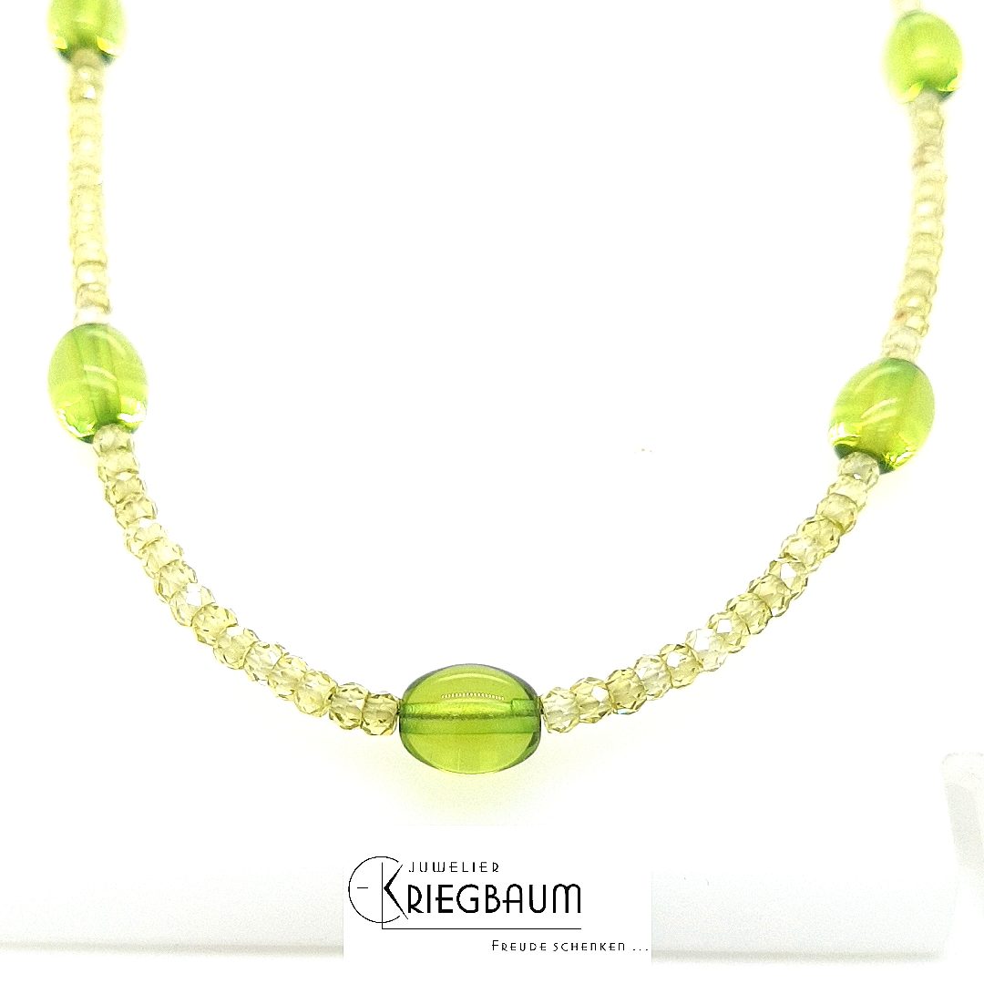 Herrling Bernsteinschmuck Halsschmuck Ref.-Nr.: K-22484 925/GP/- Silber, gelb 11 Bernstein Gr&uuml;n  Zirkonia  Gr&uuml;n  L&auml;nge 45 