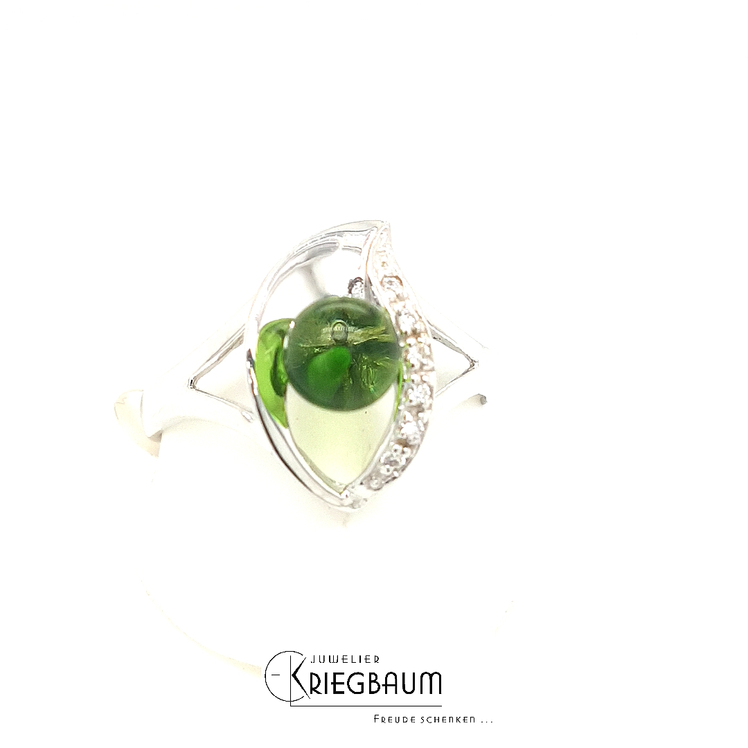 Herrling Bernsteinschmuck Ringe Ref.-Nr.: K-87316 925/rh/- Silber Zirkonia  Wei&szlig;  1 Bernstein Gr&uuml;n  Ringgr&ouml;&szlig;e 60