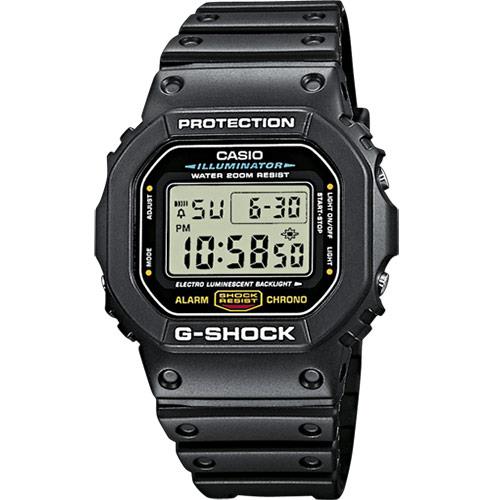 Casio G-Shock Herrenuhren Ziffernblatt: Beleuchtetes Display  Kunststoff, schwarz Resin Armband aus Kunstharz Quartz 100 Meter Ref.-Nr.: DW5600E-1VER